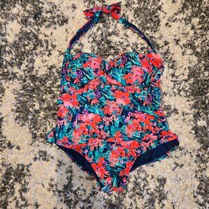 Catalina Floral Halter One-Piece Swimsuit | Size 2X | Tummy Control